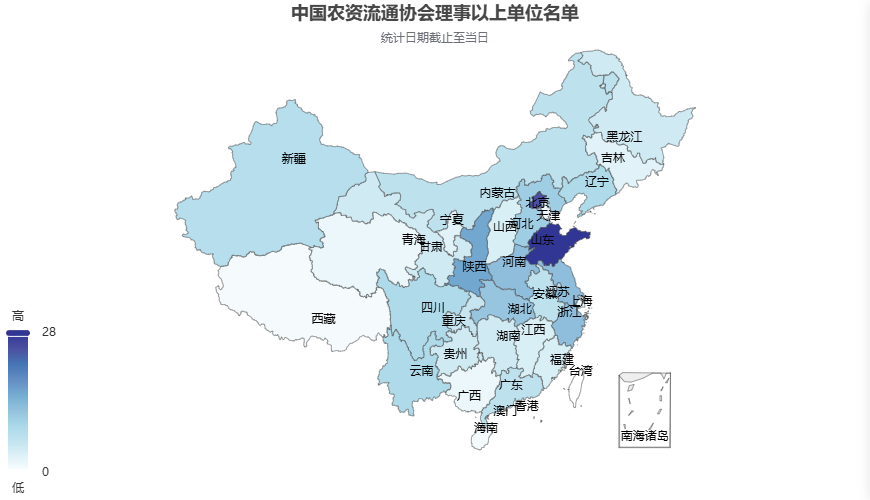 中国农资流通协会理事以上单位地区分布地图